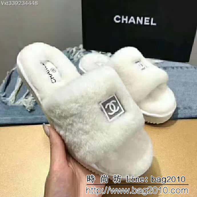 CHANEL香奈兒 2018 法國專櫃正品最新款 羊皮毛一體室內拖鞋 QZS1842